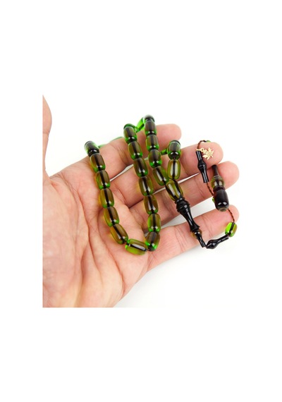 Ateş Kehribar Fırınlı İmame Kapsül Kesim 8x13mm Tesbih - Şeffaf Yeşil Yeşil