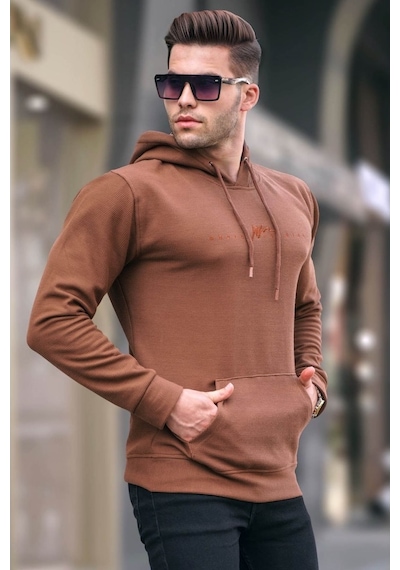 Madmext Kahverengi Kapüşonlu Basic Sweatshirt 6014 Kahverengi