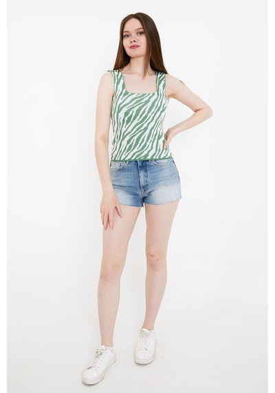 Twenty3 Kadın Jakarlı Zebra Desenli Kalın Askılı Crop Triko Atlet 001