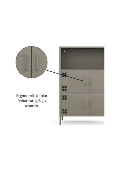Pera Metal Çok Gözlü Dolap, 4 Kapaklı, Açık Raflı 80,50 X 40 X 109,50 Cm Ral 7039 Acıbadem Antrasit Pera Metal Çok Gözlü Dolap, 4 Kapaklı, Açık Raflı 80,50 X 40 X 109,50 Cm Ral 7039 Acıbadem Antrasit