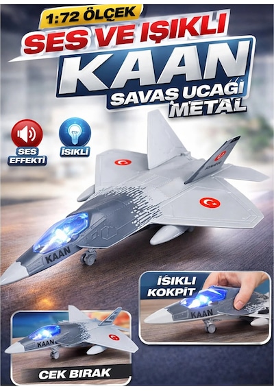 Kaan 5. Nesil Savaş Uçağı Oyuncak 23 Cm Metal Işıklı Sesli Çek Bırak Jet Uçak Modeli