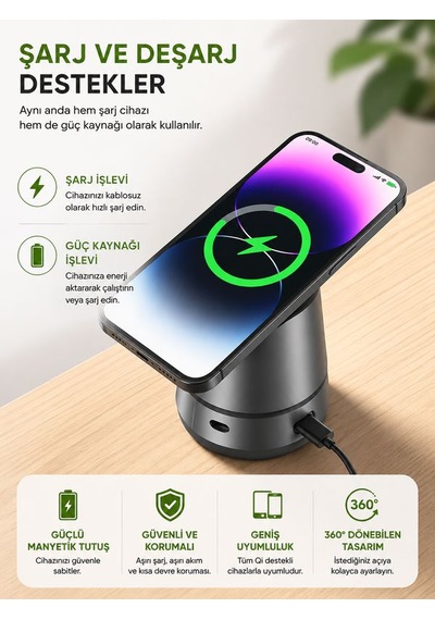 Aı Yüz Takipli Akıllı Gimbal 2000mah Kablosuz Şarjlı 360 Otomatik Dönen Telefon Tutucu