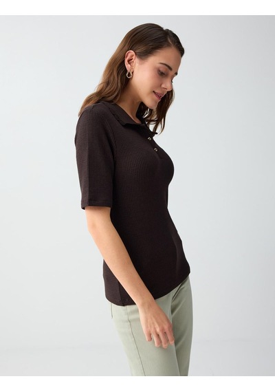 Jimmy Key Acı Kahve Polo Yaka Kısa Kollu Örme Bluz 6sw035557803