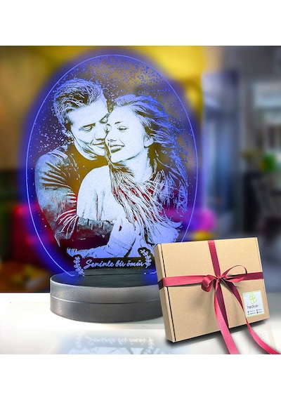 Kişiye Özel Oval Fotoğraflı 3d Model Led Gece Lamba