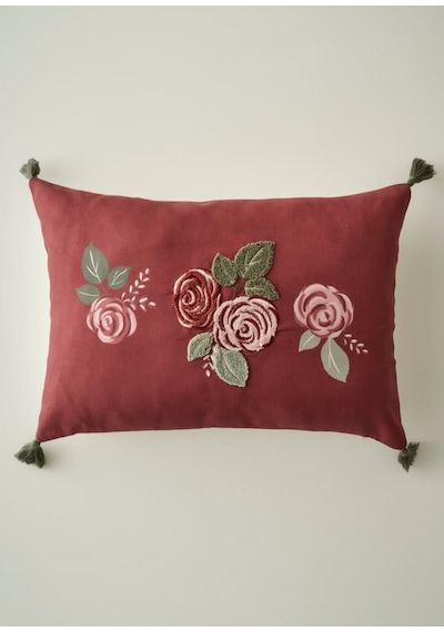 Bella Maison Rose Nakışlı Kırlent Kılıfı Mürdüm 35x50 Cm Mürdüm