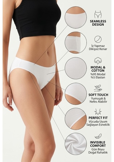 Loule Kadın 6'lı Modal Pamuklu İz Yapmaz Bikini Külot Renkli Set Çok Renkli