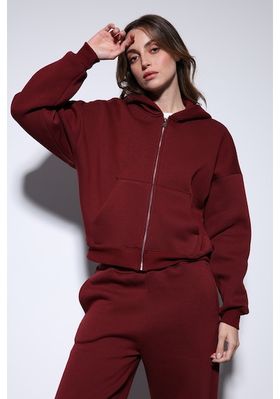 Antioch Fermuarlı Kapüşonlu Kadın Sweatshirt Bordo