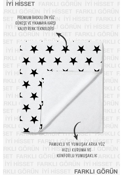 Yıldız Desenli Siyah Beyaz Plaj Havlusu - Minimalist Modern Mono Hızlı Kuruyan Mikrofiber Havlu Kumlu Defne