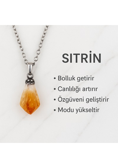 Sitrin Doğal Taş Kolye Şans Ve Bereket Taşı Kolye Kadın Doğal Taş Kolye Antik Sarı