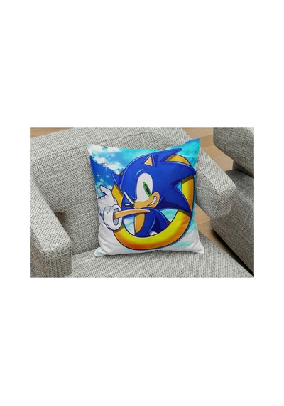 Sonic Mavi Desenli Kare Yastık Kılıfı Cok Renklı