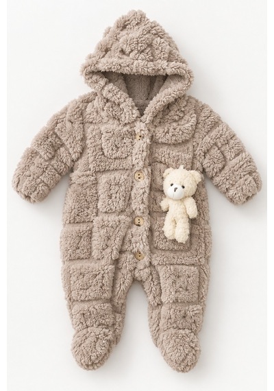 Kız Erkek Bebek Tavşan Ve Ayı Oyuncaklı Peluş Tulum Tlm0301 Kahverengi