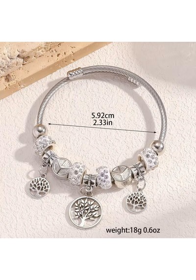 Yeni Tarz , Hayat Ağacı, Crystal Aşk Sevgi Charmlı Bileklik, Ahşap Kutu İçerisinde Gümüş Gümüş