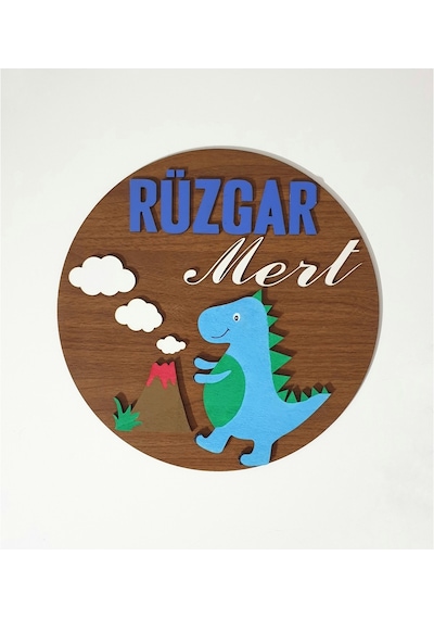 Hdrlazerdizayn Dinozor Detaylı Ahşap Kapı Süsü Çok Renkli