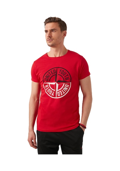Buratti Baskılı Bisiklet Yaka Pamuklu Slim Fit Erkek T Shirt 541Pusula Kırmızı