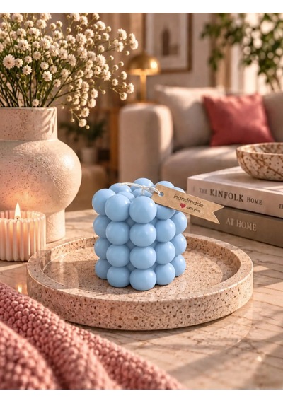 Mumelia Bubble Küre - Doğal Soya Blok Dekoratif Mum - Açık Mavi
