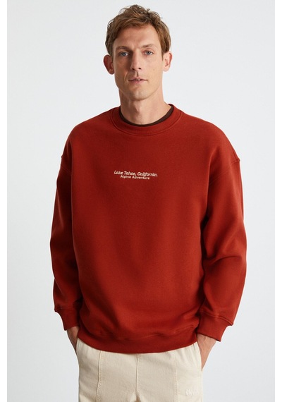 Grimelange LAMPARD ERKEK 3 İplik Bisiklet Yaka Kiremit Rengi Sweatshirt