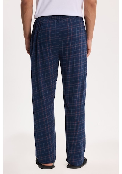 Tudors Erkek Standart Fit Normal Kesim Pamuklu Kareli Beli Bağcıklı Cepli Lacivert Pijama Altı-51259