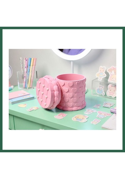 Bezos 3d Baskı Kabartma Kalp Desenli Kapaklı Kalemlik - Masaüstü Organizer - Pembe Bzs01