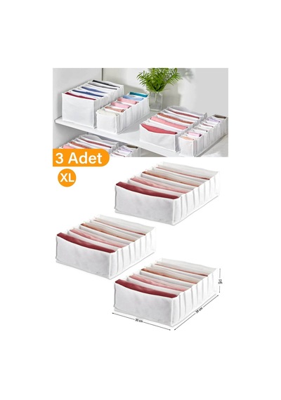 Serstil 3 Adet - Xlarge 8 Gözlü Dolap Içi Akardiyon Organizer 31 X 36 X 12 - 3 Adet Gri