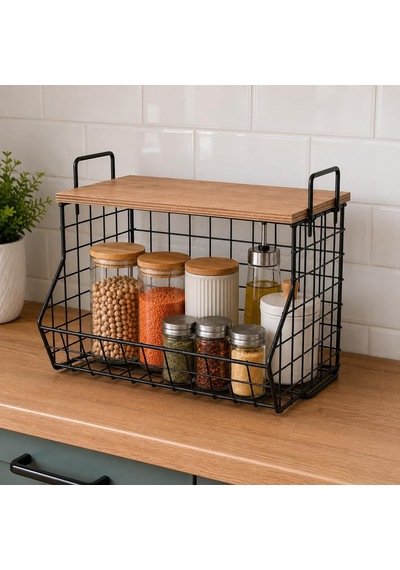 Orret Home Ahşap Raflı Metal Sepet Baharatlık, Meyvelik Sebzelik, Banyo Organizeri, Üst Üste Takılabilir Tezgah Üstü Düzenleyici, Duvara Monte Edilebi Siyah Orret Home Ahşap Raflı Metal Sepet Baharatlık, Meyvelik Sebzelik, Banyo Organizeri, Üst Üste Takılabilir Tezgah Üstü Düzenleyici, Duvara Monte Edilebi Siyah