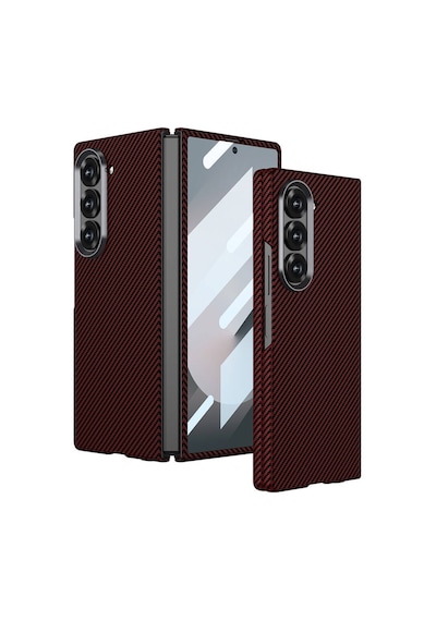 Nourthkiingdom Galaxy Z Fold 6 Uyumlu Kamera Korumalı Karbon Fiber Tasarımlı Arka Yüzey Nrtk Kıpta Karbon Kapak Kırmızı