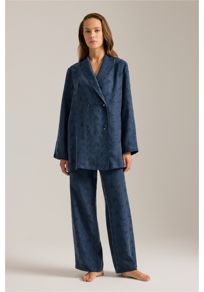 Aker Lacivert Dokulu Tencel Beli Lastikli Pijama Altı Lacivert Lacivert