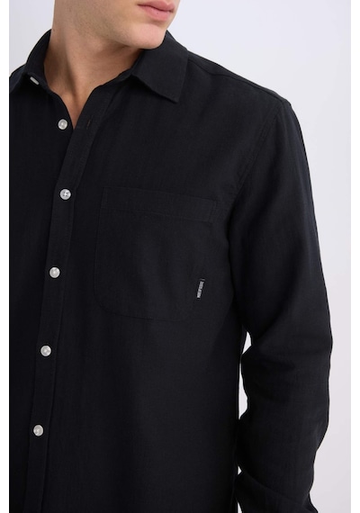 DeFacto %100 Pamuk Regular Fit Basic Düz Uzun Kollu Siyah Gömlek D7079AX25SPBK81