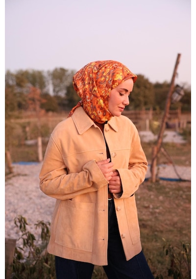 Silk Home Twill İpek Eşarp 11478-30 Kiremit, Füme, Tarçın, Yeşil Gri, Sarı