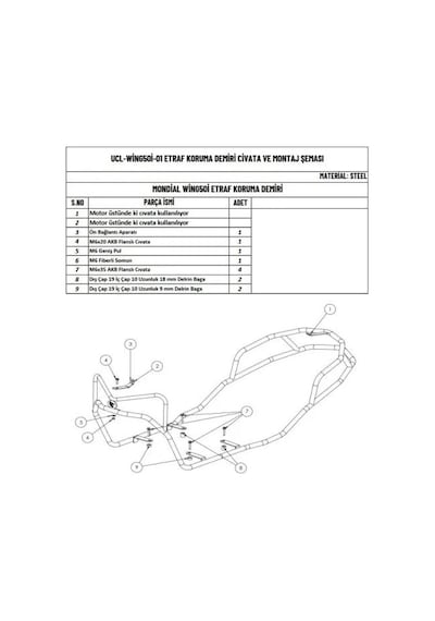 Moto Üçel Mondial Wing 50i Uyumlu Koruma Demiri