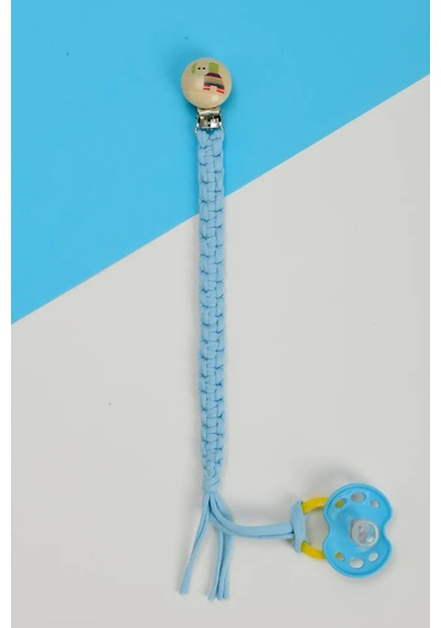 E&f Store El Örmesi Doğal Ahşap Emzik Askısı - Fil - Bebe Mavi Bebek Mavisi