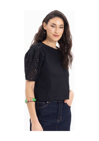Tudors Kadın Slim Fit Dar Kesim Pamuk Kısa Kollu Bisiklet Yaka Siyah Tişört-50315 Beyaz L
