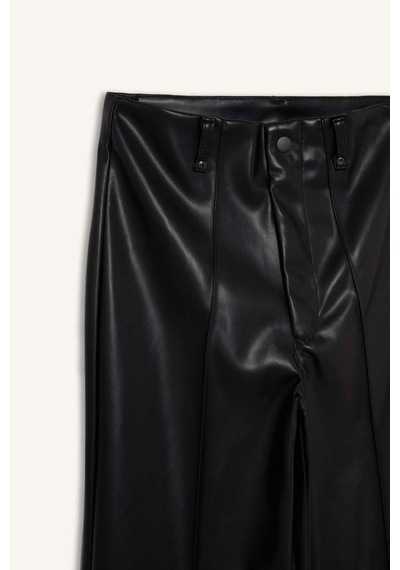 Defacto Wide Leg Fermuarlı Uzun Deri Pantolon G0140ax25aubk81 Siyah