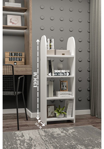 Oval Kitaplık,saksılık,çiçeklik,130 Cm,portatif Minifix Kurulum Beyaz