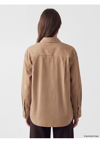 Lcw Modest Sarı Çizgili Oversize Poplin Kadın Gömlek