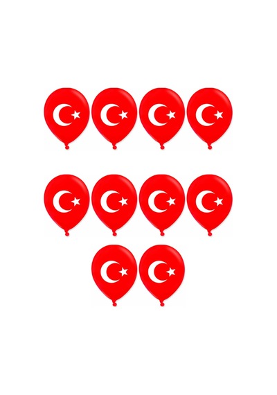 Türk Bayrak Baskılı Kırmızı Balon 30 Cm 10 Adet Kırmızı