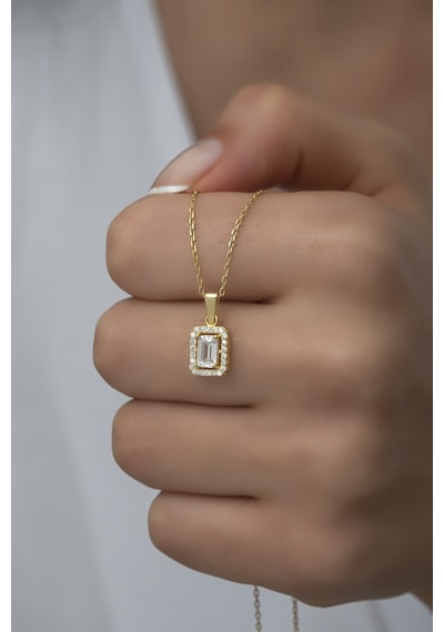 Nereze 925 Ayar Gümüş Gold Baget Tektaş Kolye