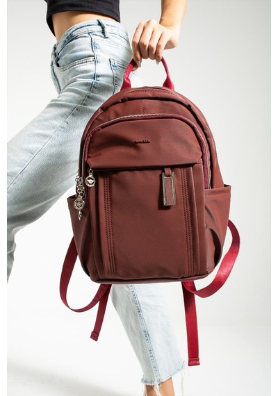 Baginn Saten Kumaş Kadın Sırt Çantası 38 28 Cm Yağmur İtici Kumaş Mega Bag Günlük Kullanıma Uygun Bordo