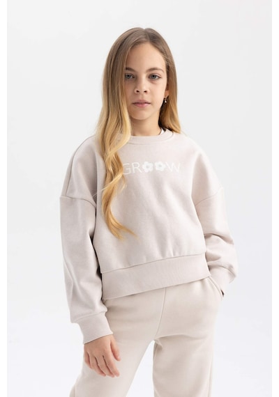 Defacto Kız Çocuk Relax Fit Bisiklet Yaka Baskılı Kalın Sweatshirt B4675A823WNGR54 Gri