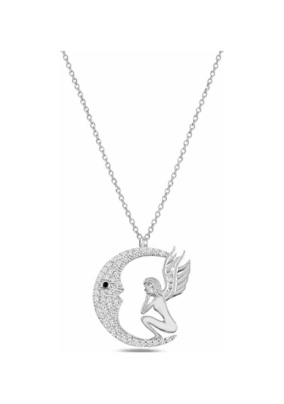 Çekirdekjewelry 925 Ayar Gümüş Melek Figürlü Ay Kolye Zirkon Taşlı Rodyum Kaplama Hilal Kadın Kolye Gri Çekirdekjewelry 925 Ayar Gümüş Melek Figürlü Ay Kolye Zirkon Taşlı Rodyum Kaplama Hilal Kadın Kolye Gri
