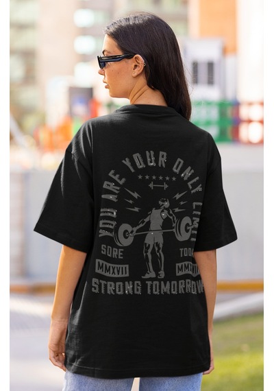 Senin Tek Sınırın Sensin Halter Sırt Baskılı Unisex Oversize Fitn Siyah