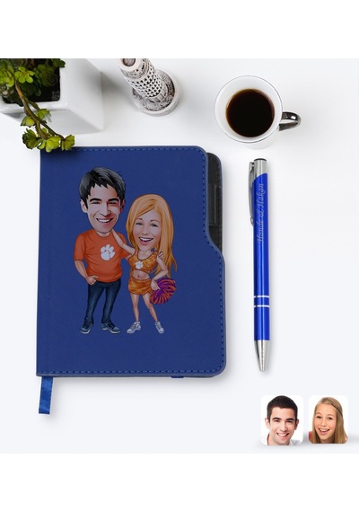 Kişiye Özel Sevgililer Karikatürlü Lacivert Termo Deri Defter Kal N11.2263 Lacivert
