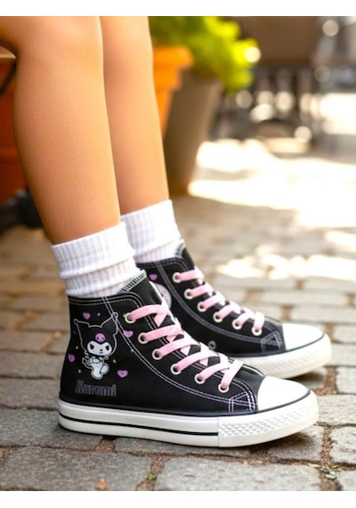Kız Çocuk Kromi&melody Baskılı Siyah Bilekli Keten Spor Ayakkabı Sneaker Siyah/pembe