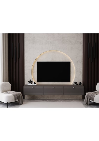 Melura Tv Ünitesi - Tv Sehpası 180 Cm Duvara Monte %100 Mdf Gri