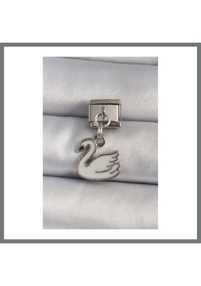 Mmb-trade 316l Çelik Gümüş Renk Sallantı Beyaz Kuğu Model Nomination Charm Mmbz