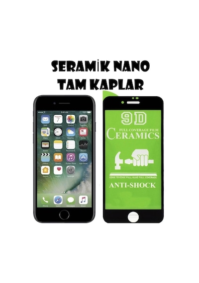 Apple  Uyumlu iPhone 7 Plus Ekran Koruyucu Seramik Nano Cam Esnek Tam Full Kaplayan Kırılmaz Siyah
