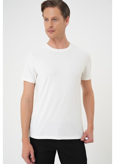 Efor Comfort Fit Bisiklet Yaka Kabartma Desenli Casual Ekru Tişört Ts 899 Ekru