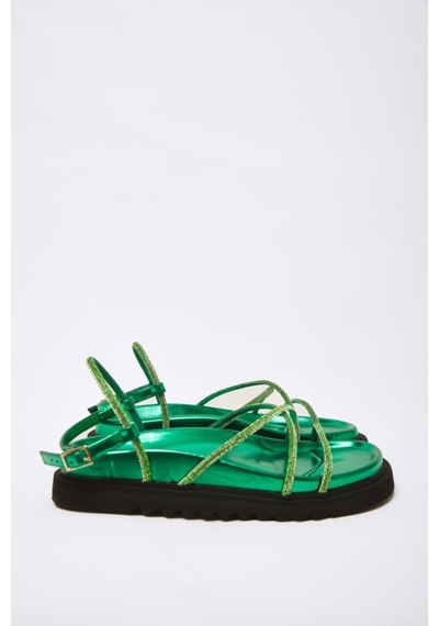 Selin Shoes Filin Taşlı Kadın Sandelet- Yeşil