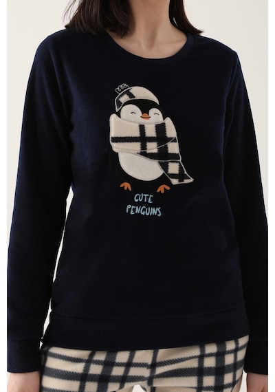 Arnetta Cute Penguins Lacivert Kadın Uzun Kol Pijama Takım