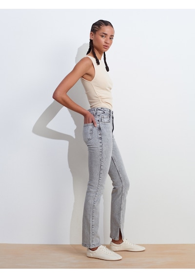 Dilvin 71793 Yanı Yırtmaçlı Comfort Likra Denim Pantolon-gri Gri