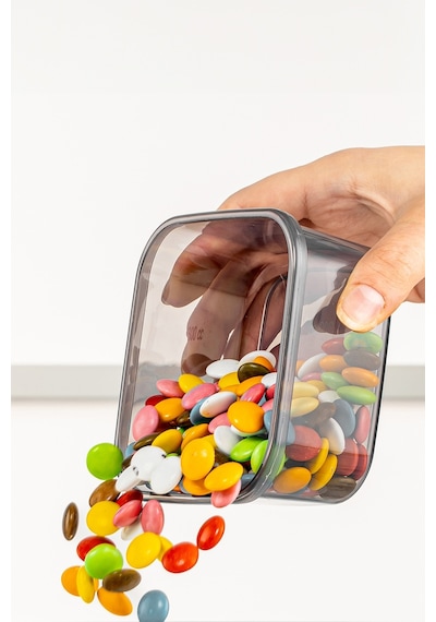 Meleni Home 12'li Kapaklı Kare Erzak Saklama Kabı Seti Baharatlık Seti Etiketli 12x 300 Ml Antrasit